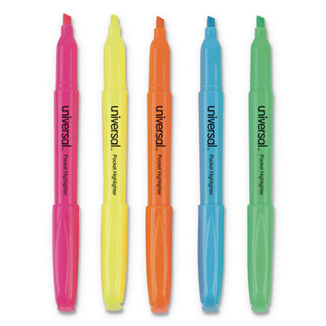 Universal™ Pocket Highlighters, Fluorescent Yellow Ink, Chisel Tip, Yellow Barrel, Dozen freeshipping - TVN Wholesale